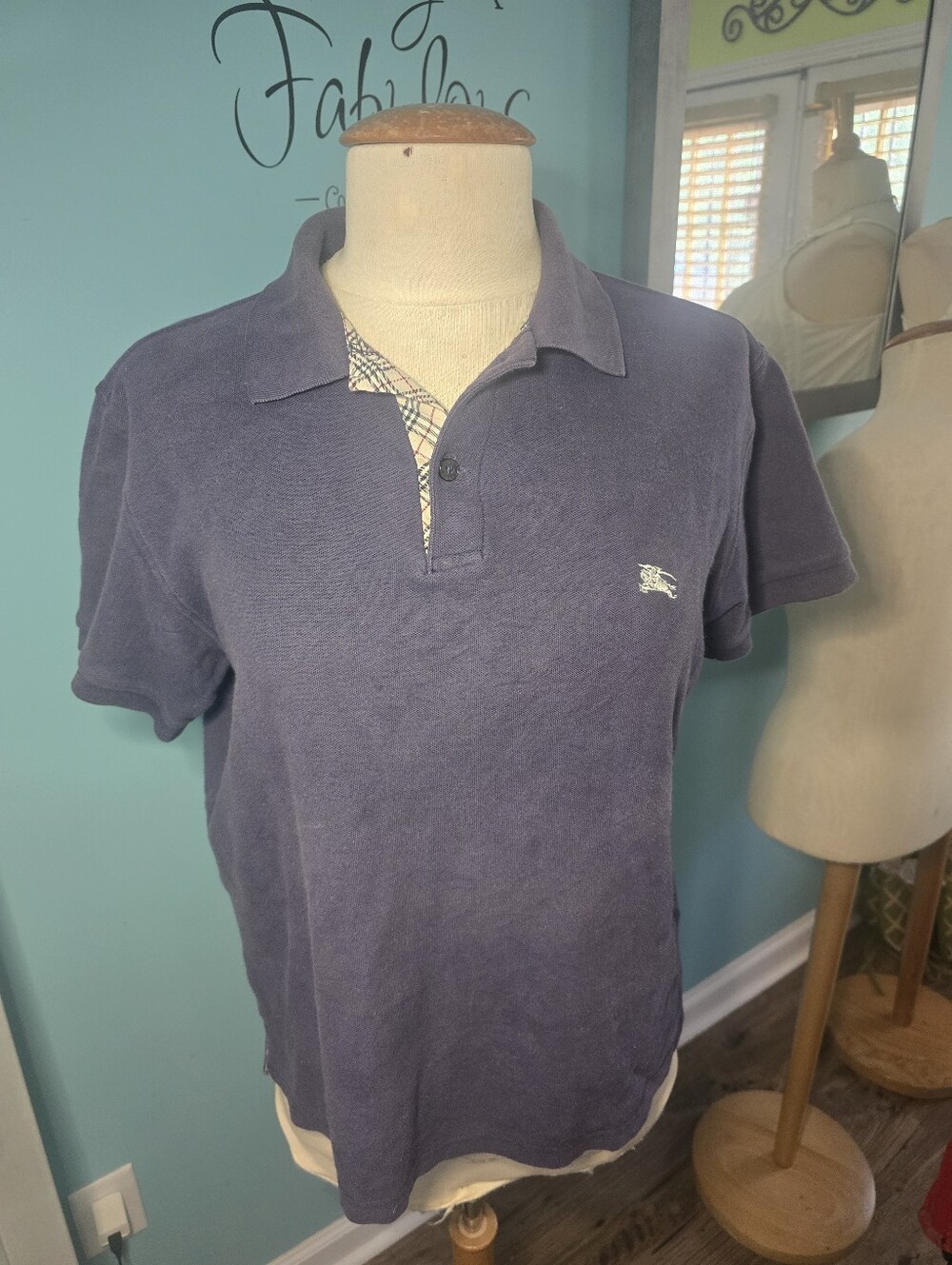 Men's Navy Burberry Black Polo with Chest Logo - Picture 10 of 11